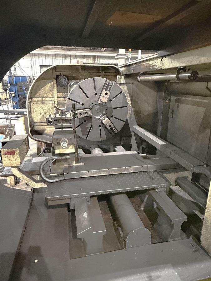 Used Hwacheon Mega T130 CNC T-Lathe with 51.18" Swing, 35.83" Max Cut Diam., 400 RPM, 6.1" Bore, 50" Chuck, 12 Station Turret, Fanuc