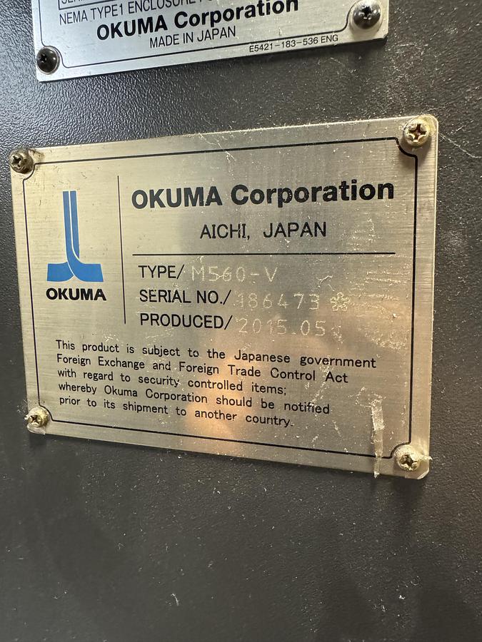 Used 2015 Okuma M560-V with 4th Axis Rotary Table, Renishaw Tool & Part Probing, 15k RPM, 32 Pos. ATC, Chip Claster HPC