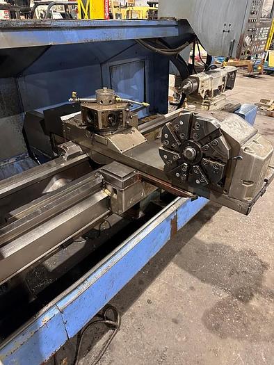 Used 1996 Mazak M5N/2000 with Mazatrol T-Plus Control, 18" Hydraulic Chuck, Chip Conveyor, 80" Centers