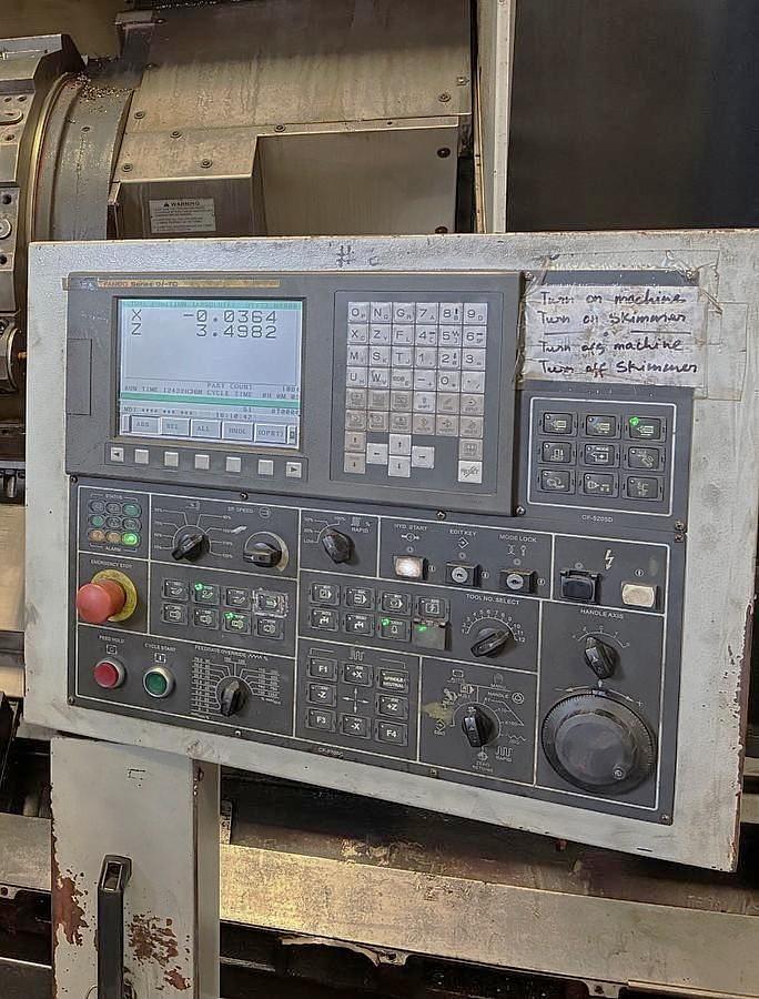 Used 2004 Yama Seiki GS-460L Heavy Duty Lathe with 24" SMW Air Chuck, 8" Bar Cap, 29" sw, 79" cc, 60 HP, Steady Rest, Chip Conveyor