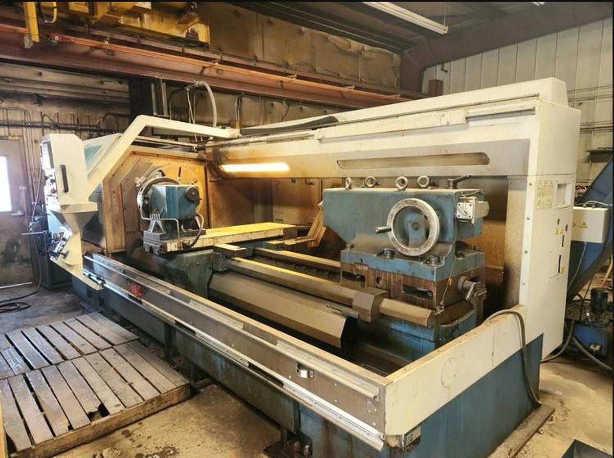 Used 2006 Romi M33 x 80" Oilfield Type Hollow Spindle Lathe with 10.5" Bore, Steady Rest, Chip Conveyor, Tailstock