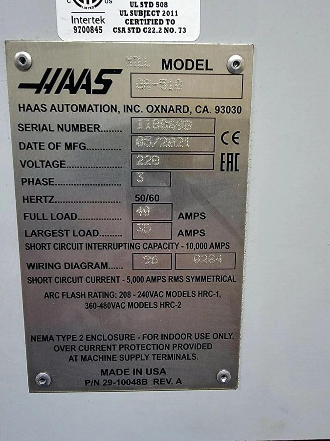 Used 2021 Haas GR-510 w/ 10 ATC, 8100 RPM, CAT 40, Aluminum Table, Probing