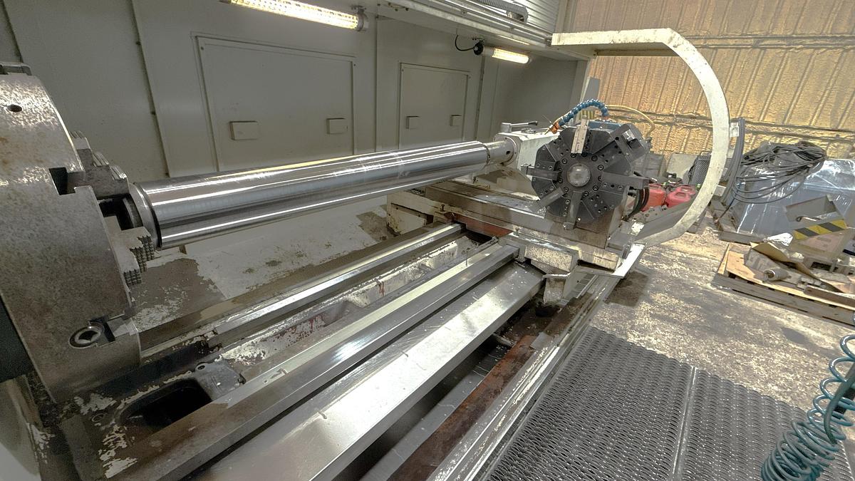 Used 2007 Challenger SL350 Hollow Spindle CNC Lathe, 10.25" Bar Cap., (2) 25" 4 Jaw Man. Chks, Steady Rests, Tailstock, 120" cc