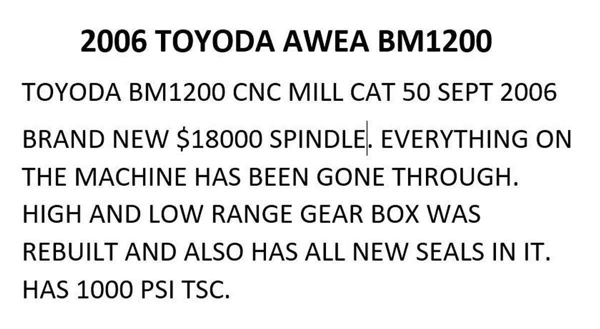 Used 2006 Awea BM-1200 with Chip Conveyor, 24 Station Side Mount ATC, RJH, Boxed Ways, Fanuc Control