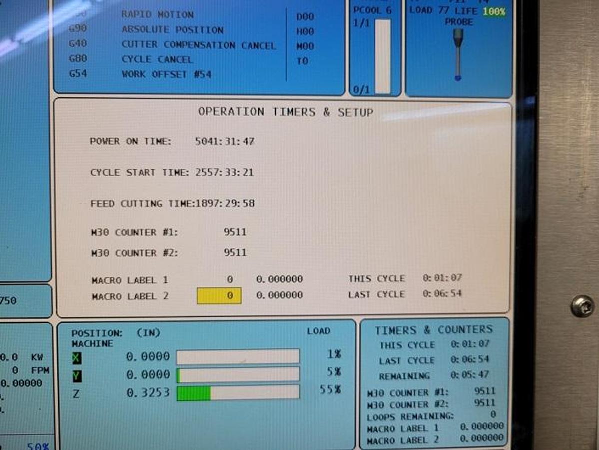 Used 2012 Haas VF-2SSYT with 24 Pos. Side Mount ATC, 12k RPM, Haas Probing, Auger, PCool, Auto Air Gun