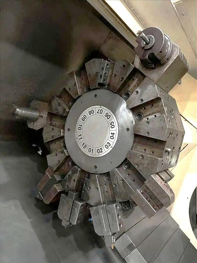 Used 2013 Mazak Slant Turn Nexus 550/3000 with 24" Air Chuck, 10.8" Bar Capacity, 120" Centers, Hyd Steady Rest, Tailstock, Conveyor