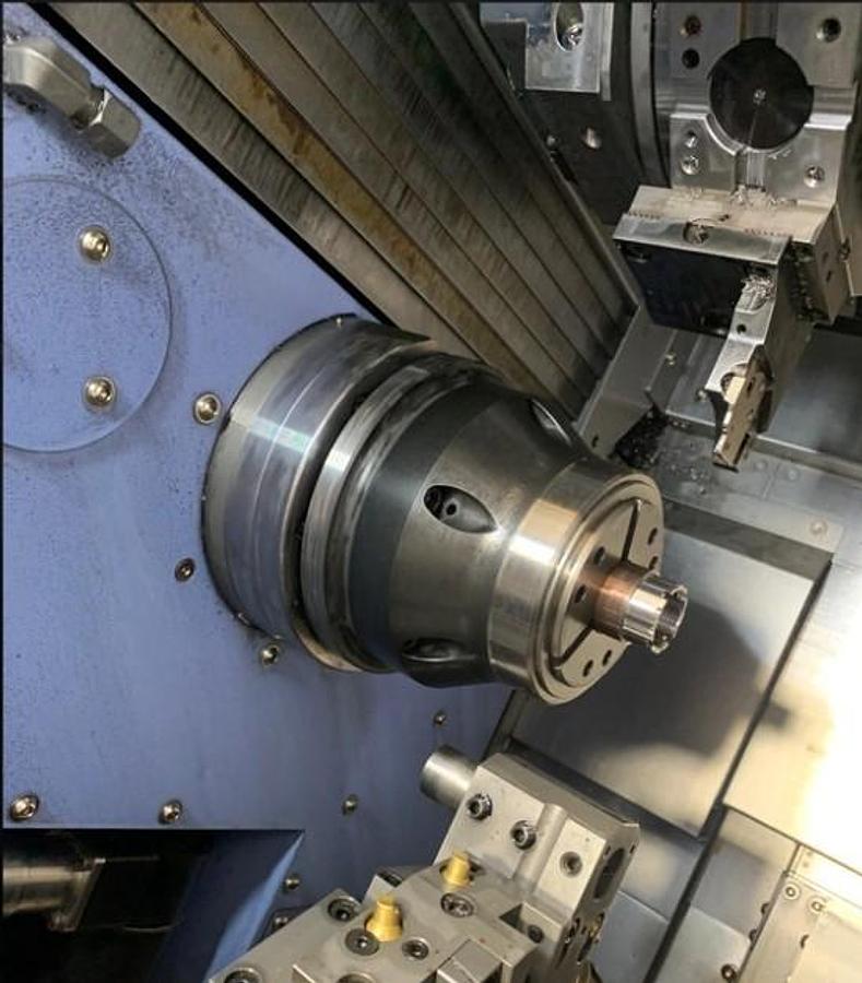 Used 2019 Doosan Puma TT1300SY Twin Spindle/Twin Turret, Y Axis Mill Turn Lathe, Barfeed, Parts Conveyor, 