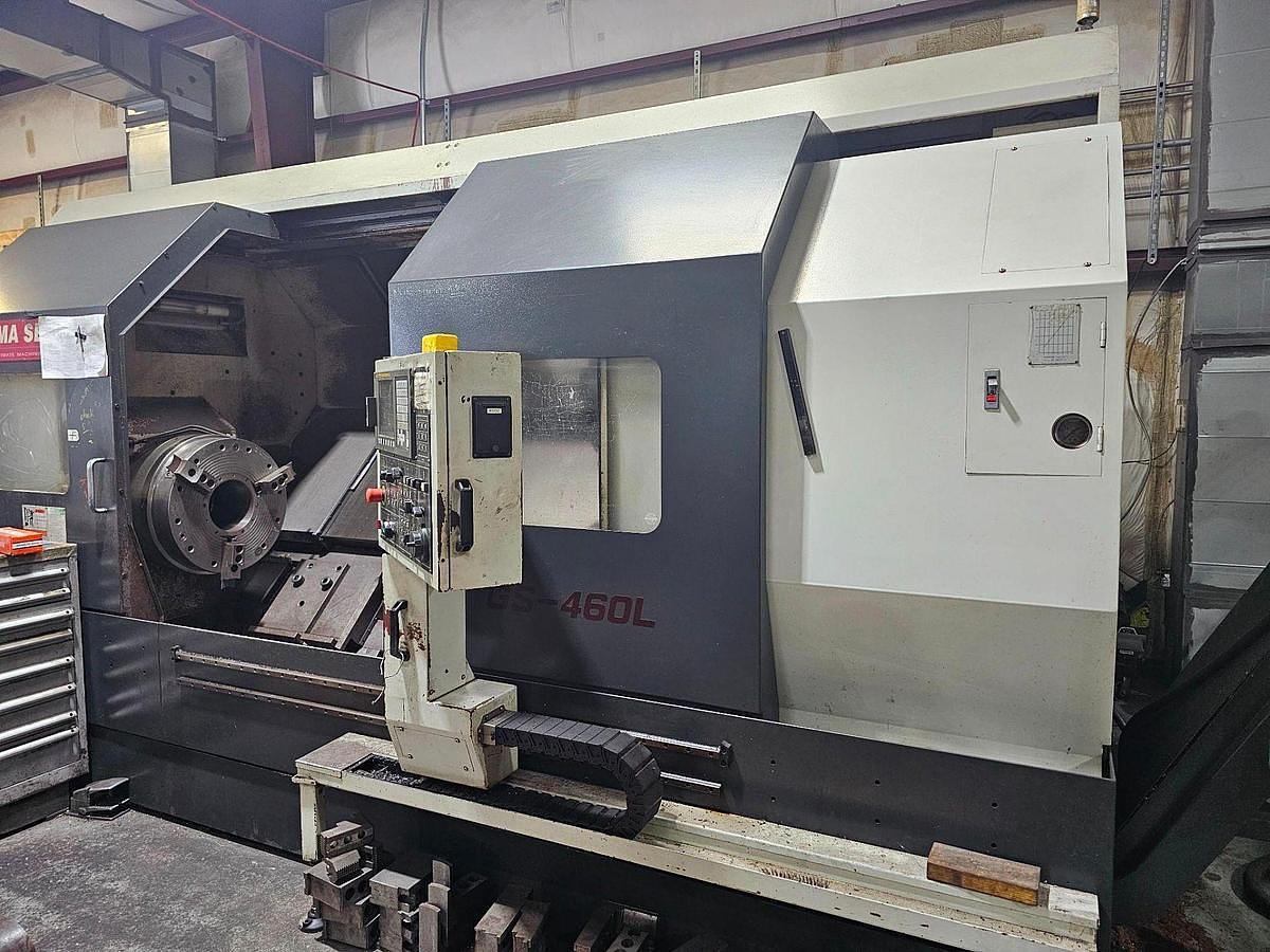 Used 2004 Yama Seiki GS-460L Heavy Duty Lathe with 24" SMW Air Chuck, 8" Bar Cap, 29" sw, 79" cc, 60 HP, Steady Rest, Chip Conveyor