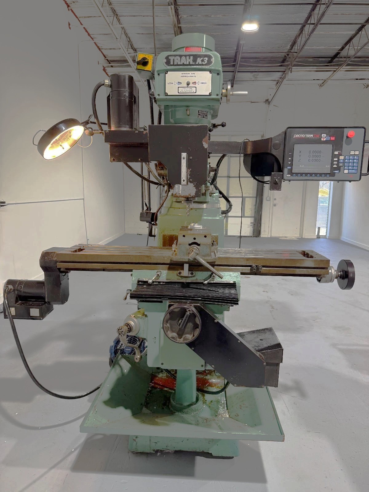 Used 2003 Southwestern Industries Trak K3 3-Axis CNC Mill with Upgraded Prototrak SM Series Control in 2017, R8 Spindle, 6" Kurt Vise, Collets, Conversation Programming