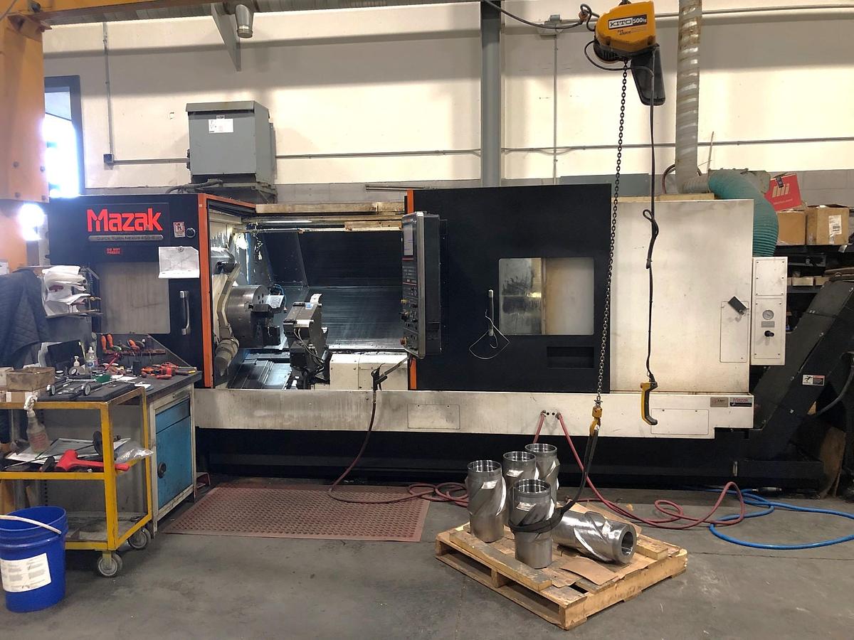 Used 2012 Mazak Nexus QTN 450-II/2000 with 7.24" Bore, 6.5" Bar Capacity, Hydr. Steady Rest, 19.7" Hyd Chuck, Tailstock, Chip Conveyor