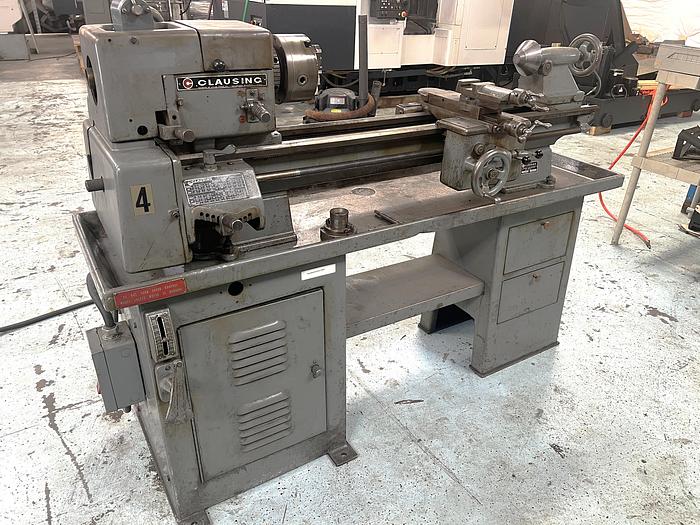 Used 1997 Clausing 5429 Engine Lathe 13" x 35" Capability, Steady Rest, Tailstock, 6" Chuck, Pedestal Cabinet Mount