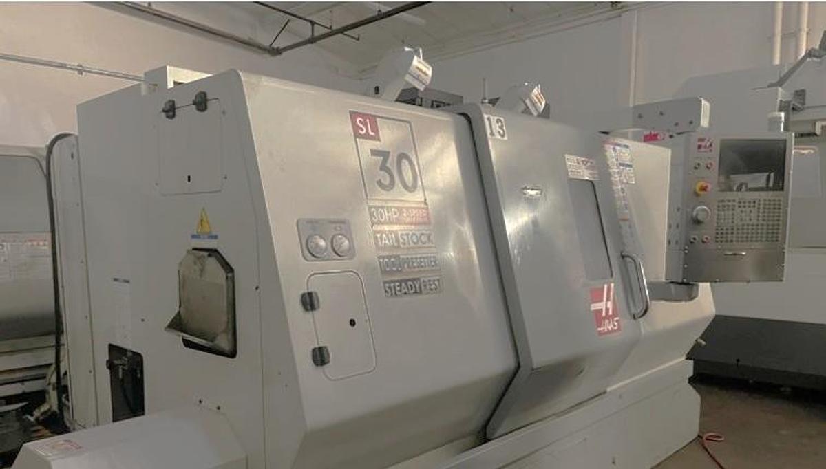 Used 2007 Haas SL-30T with Tailstock, 2 Spd Gearbox, Tool Presetter, Steady Rest, 10" Chuck, 3" Bar Capacity