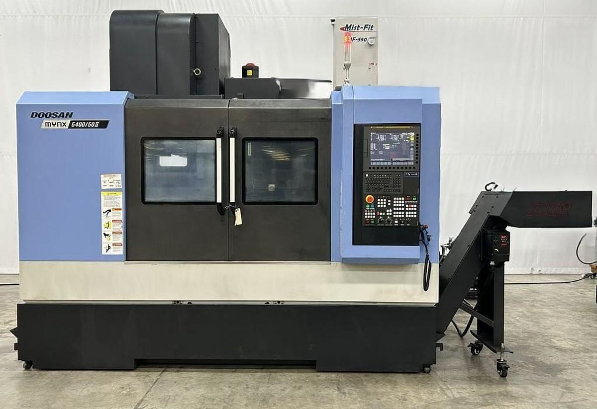 Used 2022 DN Solutions Mynx 5400/50 II with 4th Axis Drive, CAT50 Big Plus Spindle, Chip Conveyor, Mist Collector, Conversational