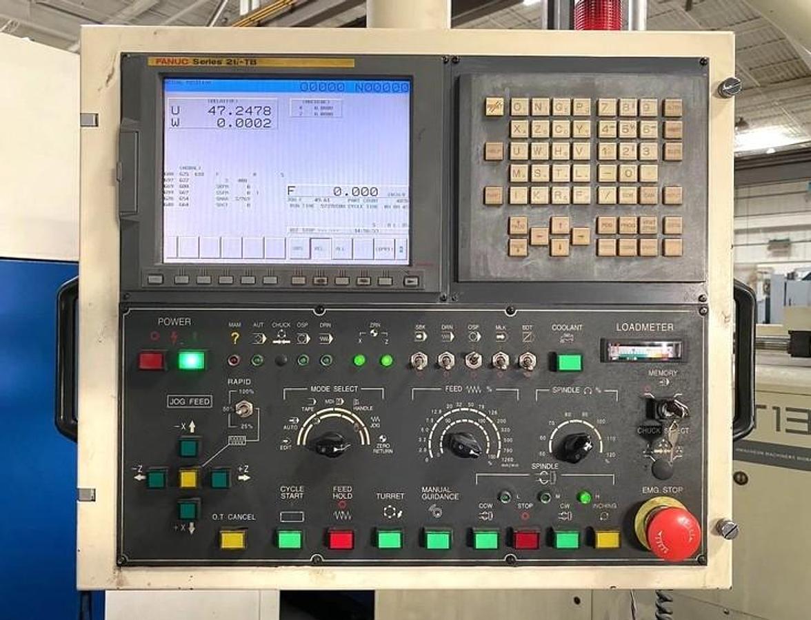 Used 2007 Hwacheon T130 CNC T-Lathe with 51.18" Swing, 35.83" Max Cut Diam., 400 RPM, 6.1" Bore, 50" Chuck, 12 Station Turret, Fanuc