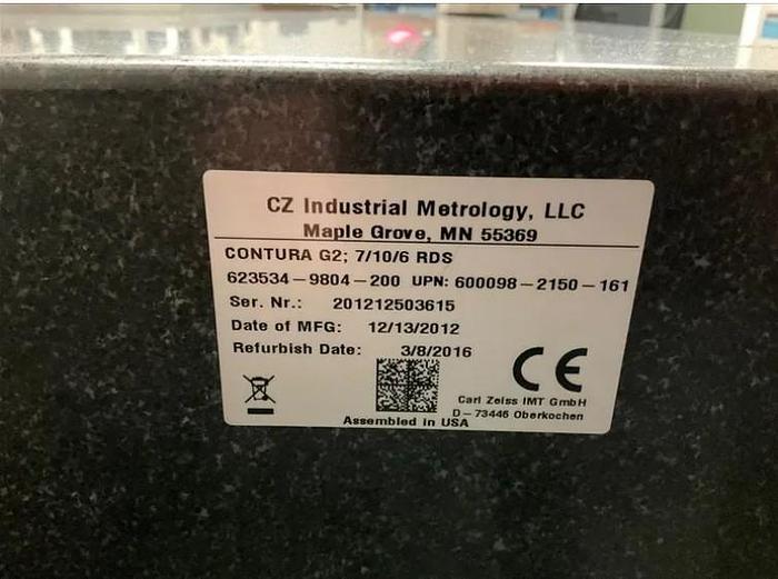 Used 2012 Zeiss Contura 7.10.6 Coordinate Measuring Machine, Remanufactured by Zeiss in 2016