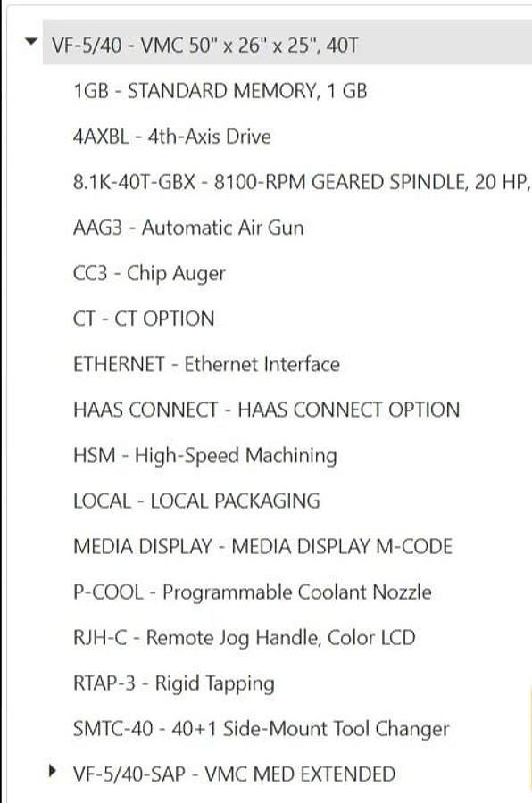 Used 2015 Haas VF5B/40 with Haas HRT210 4th Axis Rotary Table, Geared Head, High Spd Machining, 40 Station Side Mount ATC