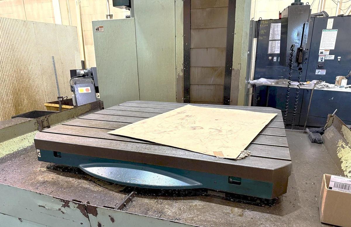 Used 1999 Kuraki KBT-11WA CNC Table Type Horizontal Boring Mill with Full 4th Axis Table, 40 Station ATC, Fanuc 16M, 63"x55" Table, Conveyor