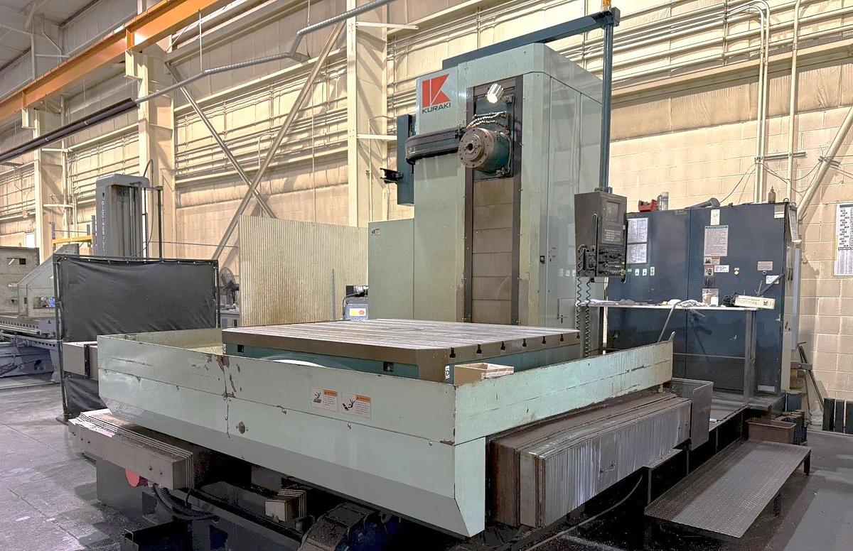 Used 1999 Kuraki KBT-11WA CNC Table Type Horizontal Boring Mill with Full 4th Axis Table, 40 Station ATC, Fanuc 16M, 63"x55" Table, Conveyor
