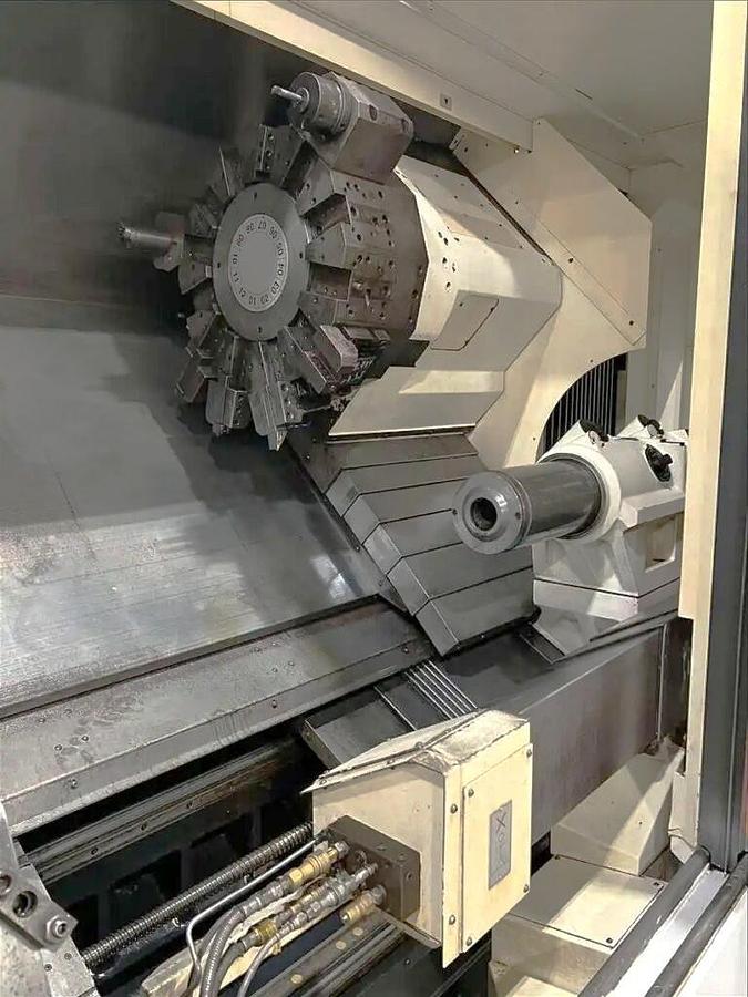 Used 2013 Mazak Slant Turn Nexus 550/3000 with 24" Air Chuck, 10.8" Bar Capacity, 120" Centers, Hyd Steady Rest, Tailstock, Conveyor
