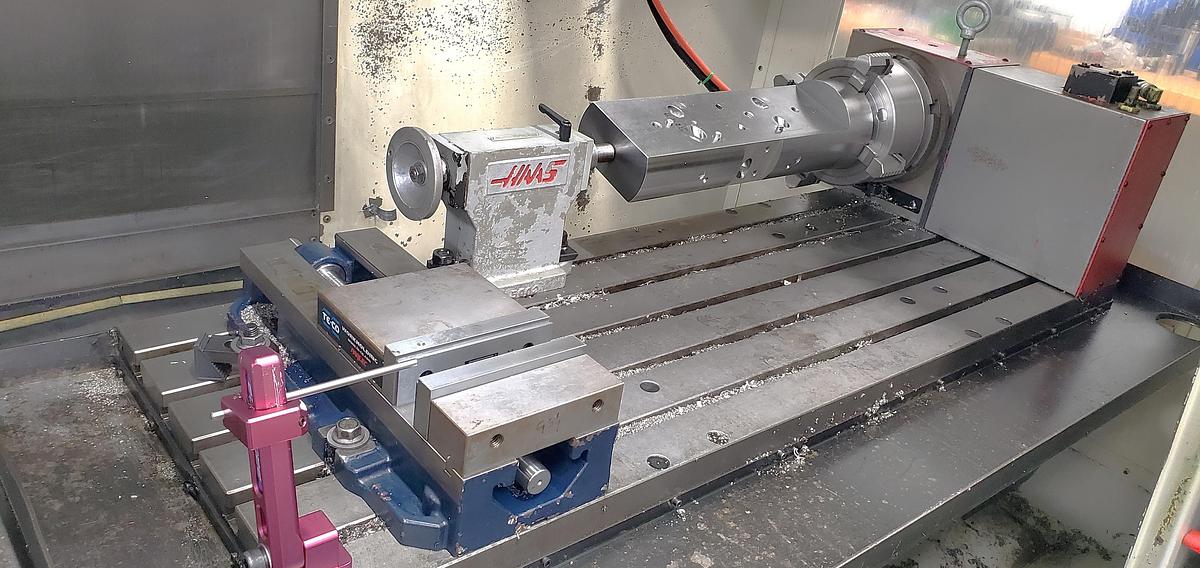 Used 2001 Haas VF4D with Haas HRT210 4th Axis Table, Tailstock, Auger, Prog. Coolant, Quick Code
