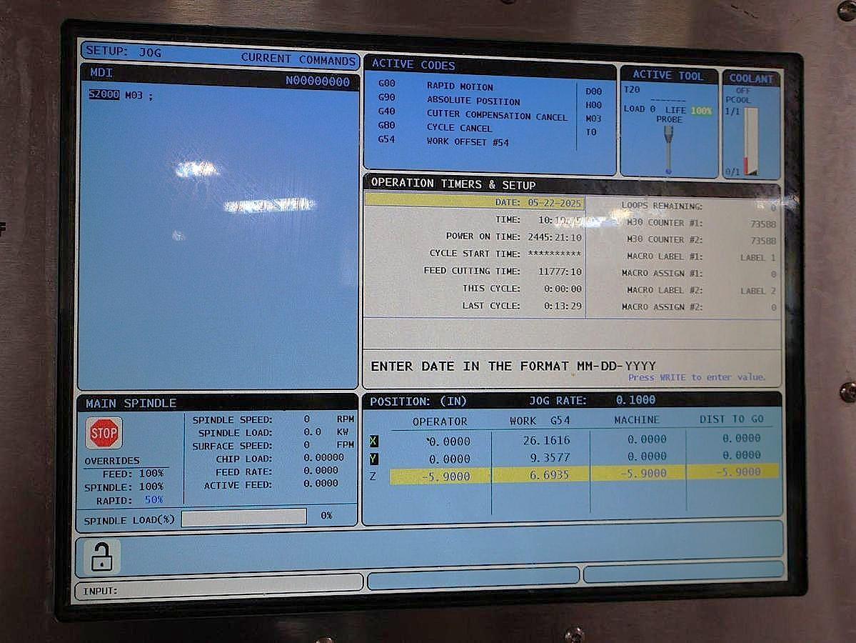 Used 2013 Haas VF2 with Probing, 4th Axis Drive, Chip Auger, 20 Station Carousel Style ATC