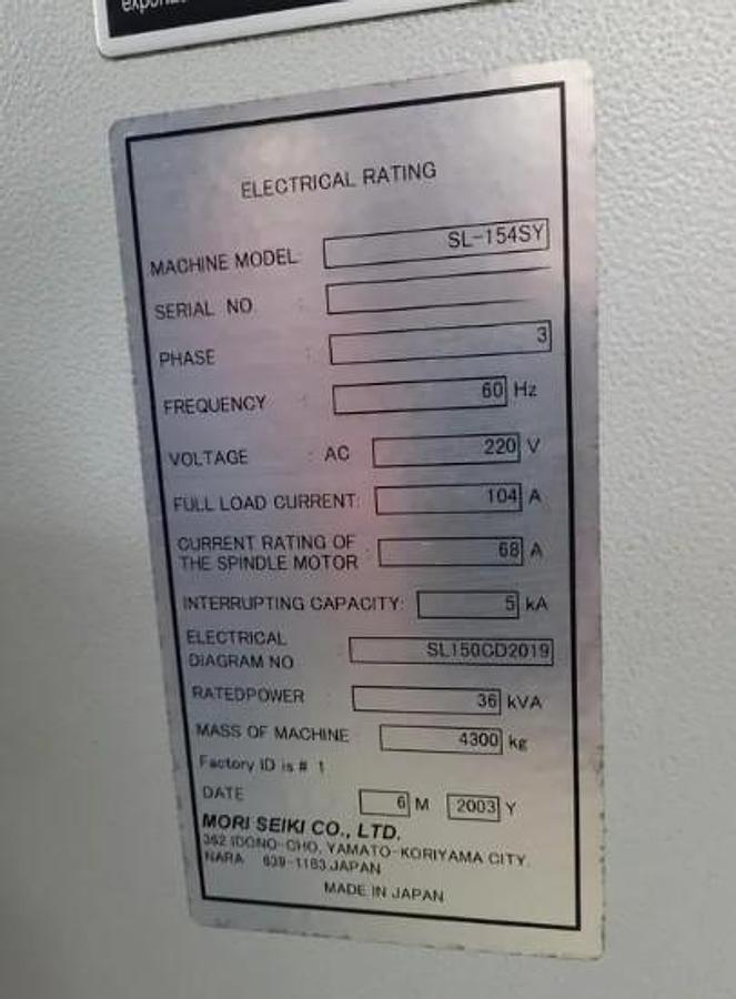 Used 2003 Mori Seiki SL-154SY