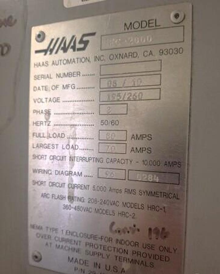 Used 2010 Haas EC-2000-4X with Built In 4th Axis Table, Hi Press. Coolant Thru Spindle, Probing, 6000 RPM, 30 HP Gearbox