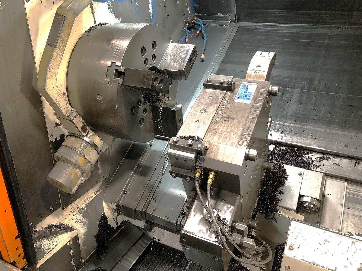 Used 2012 Mazak Nexus QTN 450-II/2000 with 7.24" Bore, 6.5" Bar Capacity, Hydr. Steady Rest, 19.7" Hyd Chuck, Tailstock, Chip Conveyor