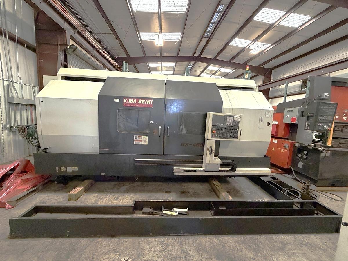 Used 2004 Yama Seiki GS-460L Heavy Duty Lathe with 24" SMW Air Chuck, 8" Bar Cap, 29" sw, 79" cc, 60 HP, Steady Rest, Chip Conveyor