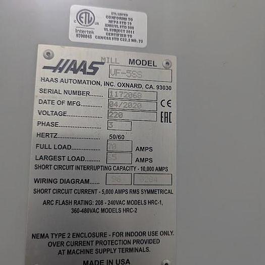 Used 2020 Haas VF5-SS