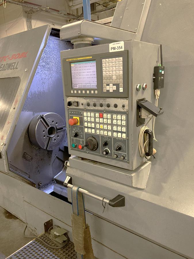 Used 2006 Leadwell LTC50-BL with 18" Hyd Chk, 4.6" Bar Cap., 33.5" sw, 80" cc, 1500 RPM, 50 HP, Steady Rest, Conveyor, Fanuc 0i-TC