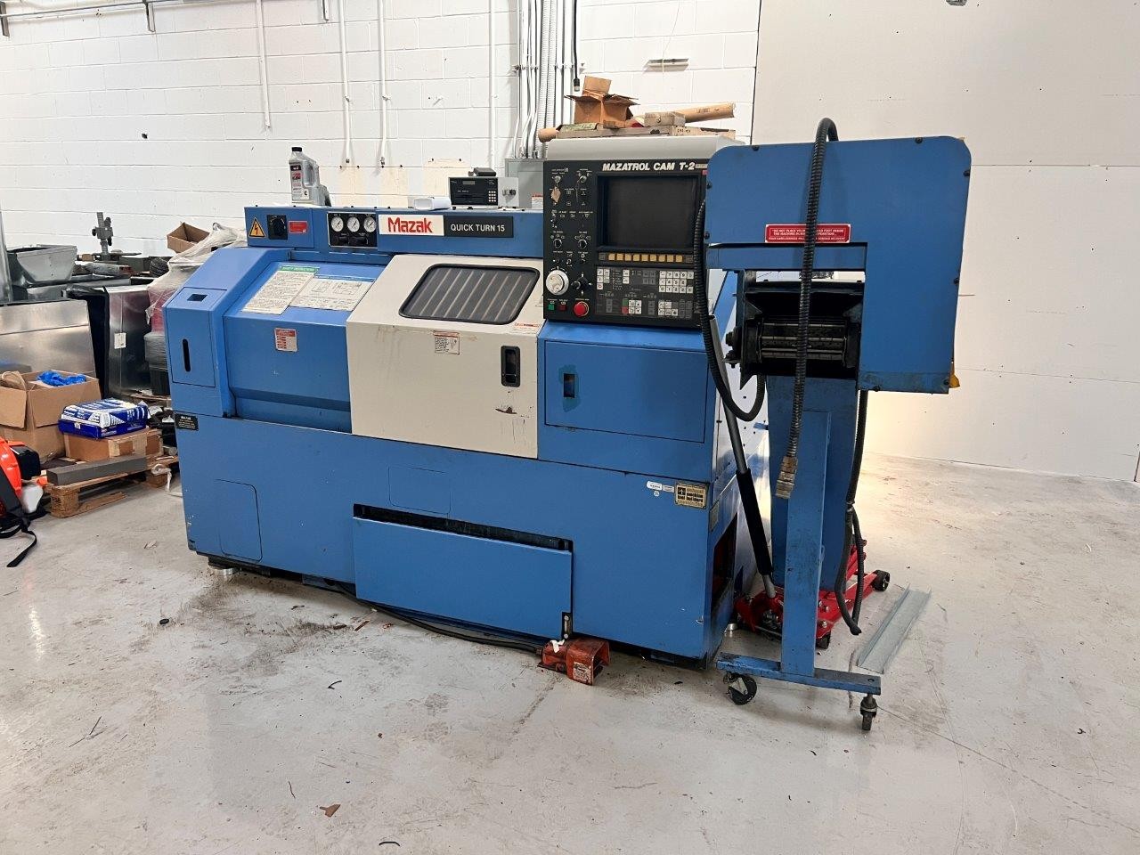 Used 1988 Mazak QT15 Universal with Mazatrol T-2 Control, 8" Chuck, 2" Bar Capacity, Chip Conveyor, Tool Presetter, Tailstock