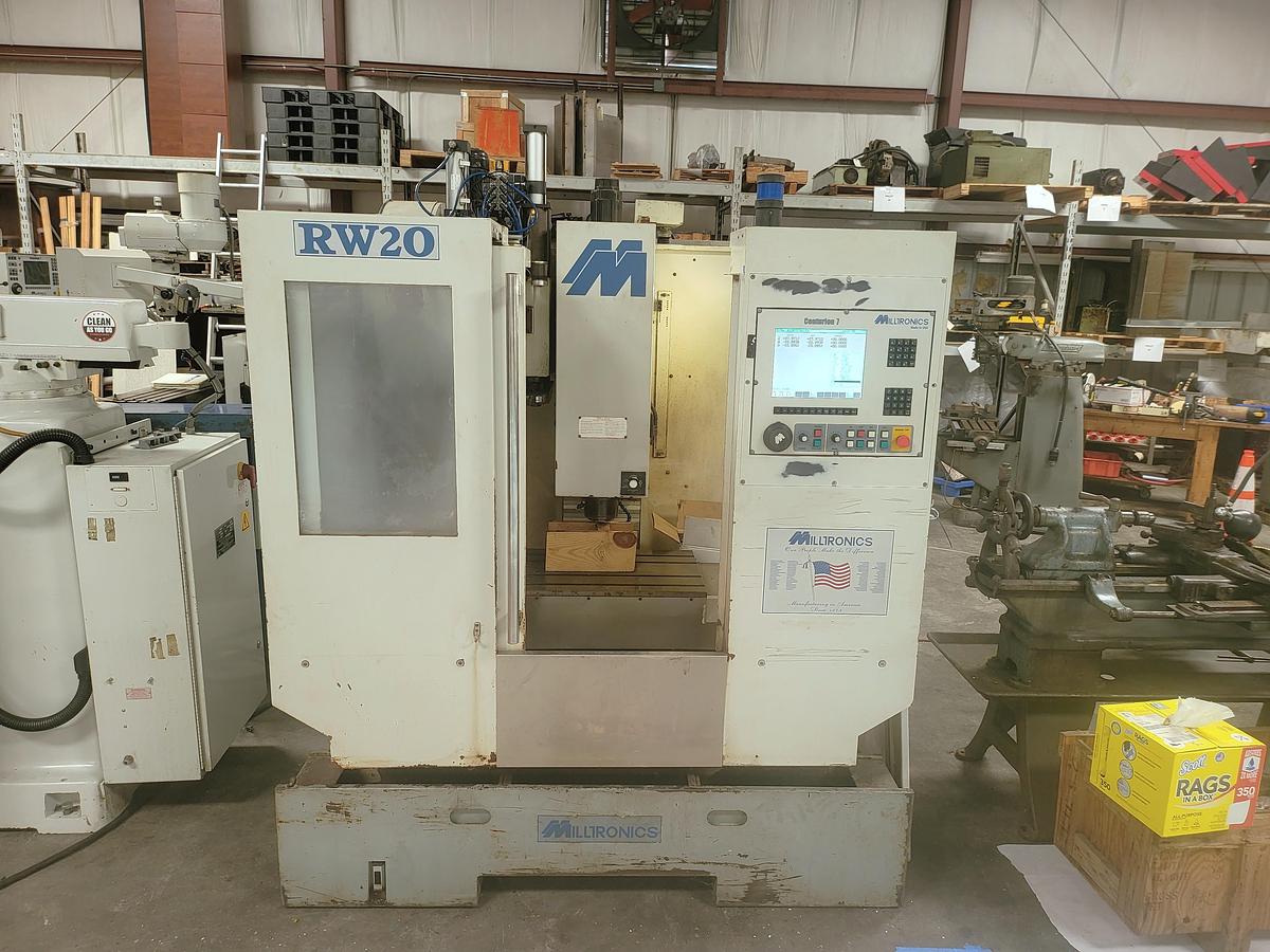 Used 2005 Milltronics RW20 3 Axis VMC with 16 Pos. Side Mount ATC, Centurion 7 Control, Boxed Ways, G Code & Conversational Programming