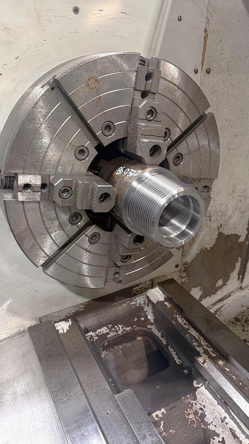 Used 2007 Challenger SL350 Hollow Spindle CNC Lathe, 10.25" Bar Cap., (2) 25" 4 Jaw Man. Chks, Steady Rests, Tailstock, 120" cc