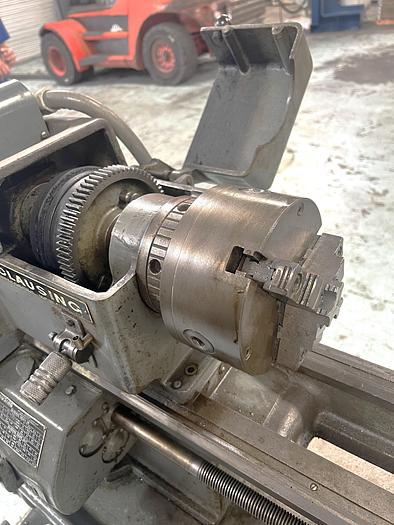 Used 1997 Clausing 5429 Engine Lathe 13" x 35" Capability, Steady Rest, Tailstock, 6" Chuck, Pedestal Cabinet Mount