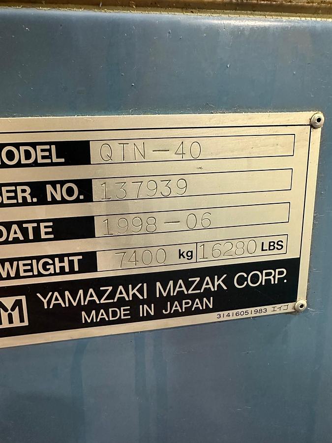 Used 1998 Mazak QT40/1500 with 60" Centers, 15" Hyd Chuck, Tailstock, Chip Conveyor, Tool Eye, 2.84" Bar Capacity