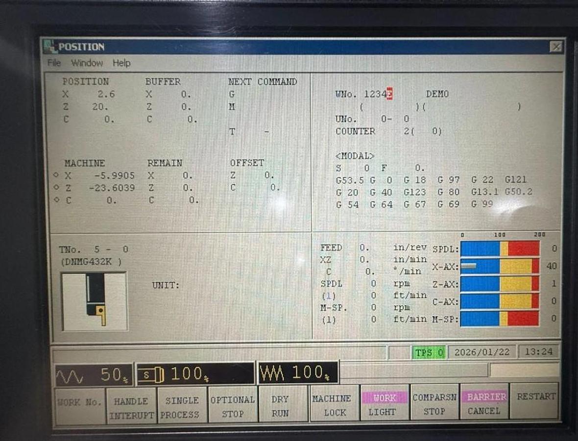 Used 2005 Mazak Nexus QTN 350M/1200 with Full C Axis Milling, Chip Conveyor, 48" cc, 4" Bar Capacity, 15" Chuck, Tailstock