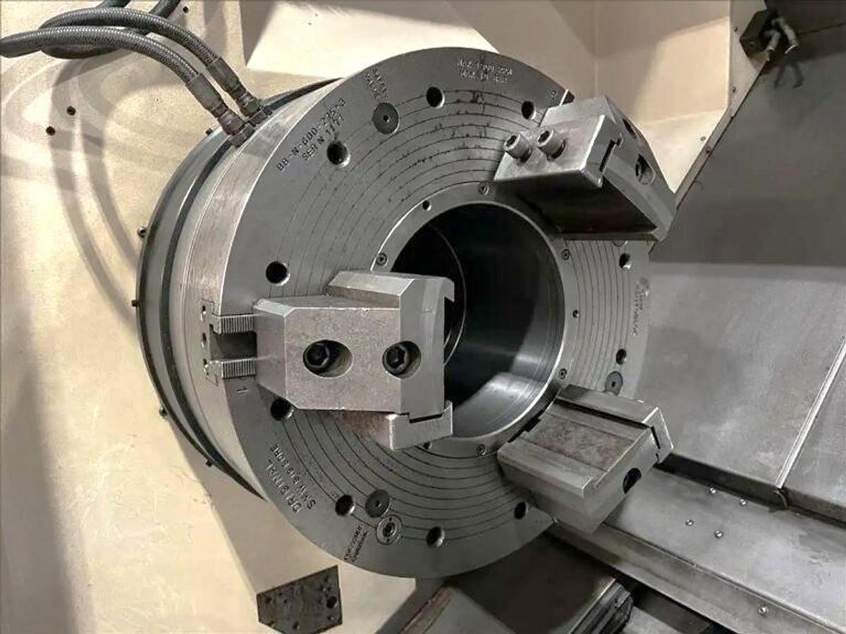 Used 2013 Mazak Slant Turn Nexus 550/3000 with 24" Air Chuck, 10.8" Bar Capacity, 120" Centers, Hyd Steady Rest, Tailstock, Conveyor