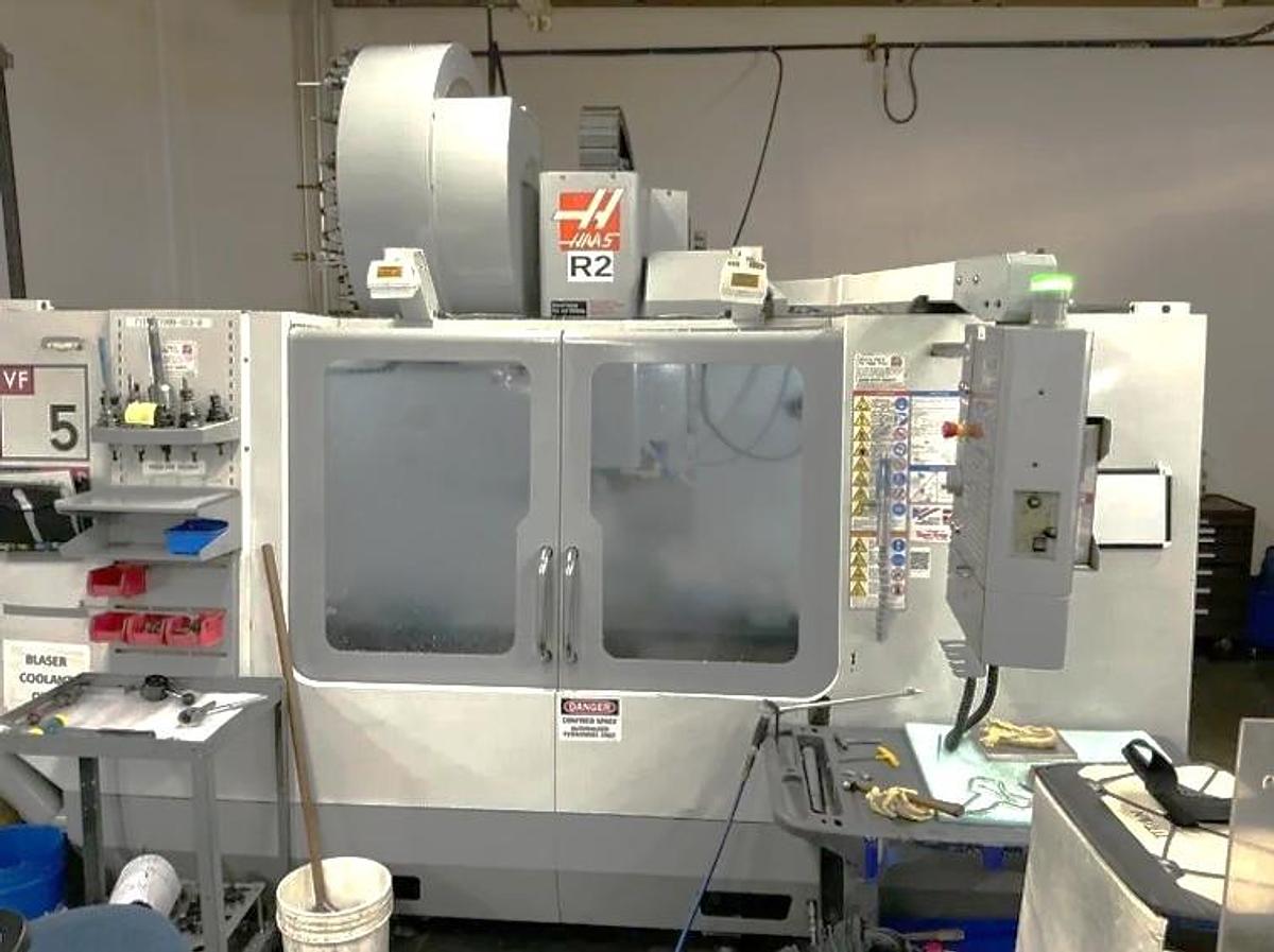 Used 2007 Haas VF5/40 w/ 4th Axis Drive, Haas Wireless Probing, 40 Station ATC, PCool, High Speed Machining, 7500 RPM