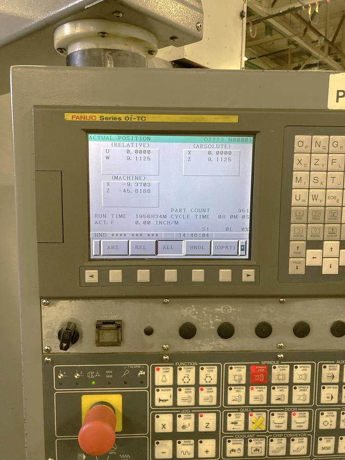 Used 2006 Leadwell LTC50-BL with 18" Hyd Chk, 4.6" Bar Cap., 33.5" sw, 80" cc, 1500 RPM, 50 HP, Steady Rest, Conveyor, Fanuc 0i-TC