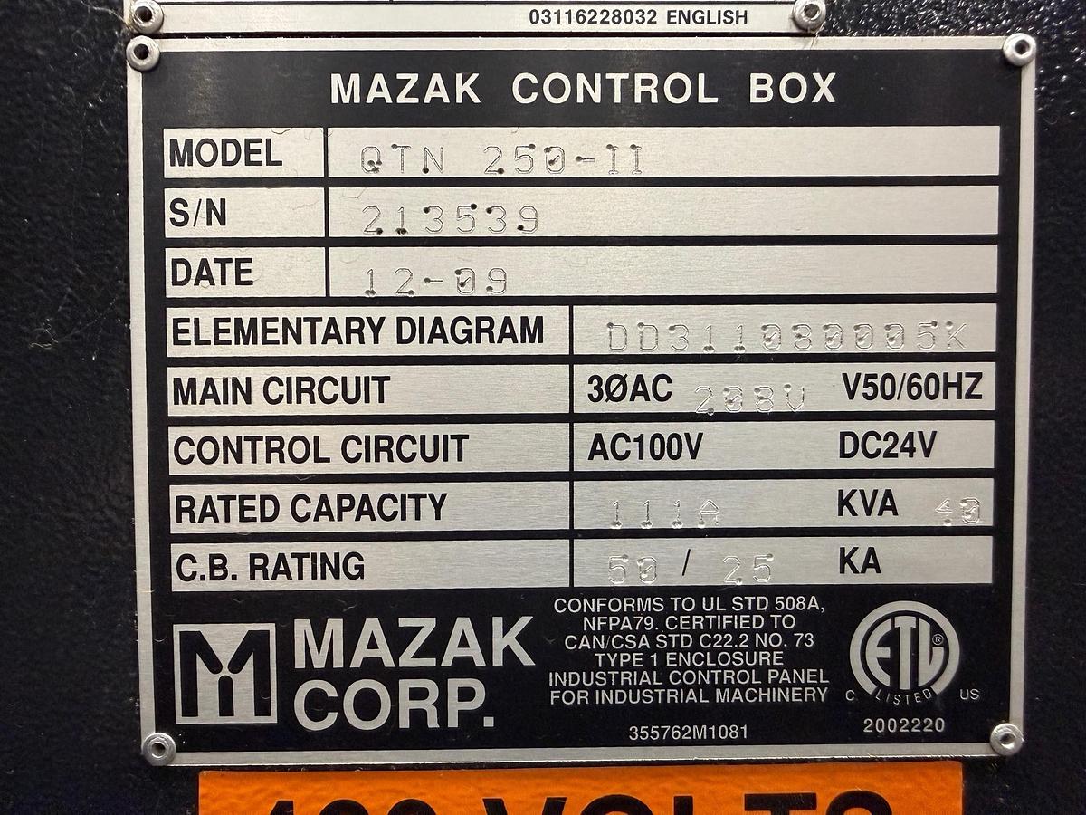 Used 2009 Mazak Nexus QTN 250-II/1500 with RARE 60" centers, Tailstock, Chip Conveyor, Toolsetter, 10" Chuck, 3" Bar Capacity