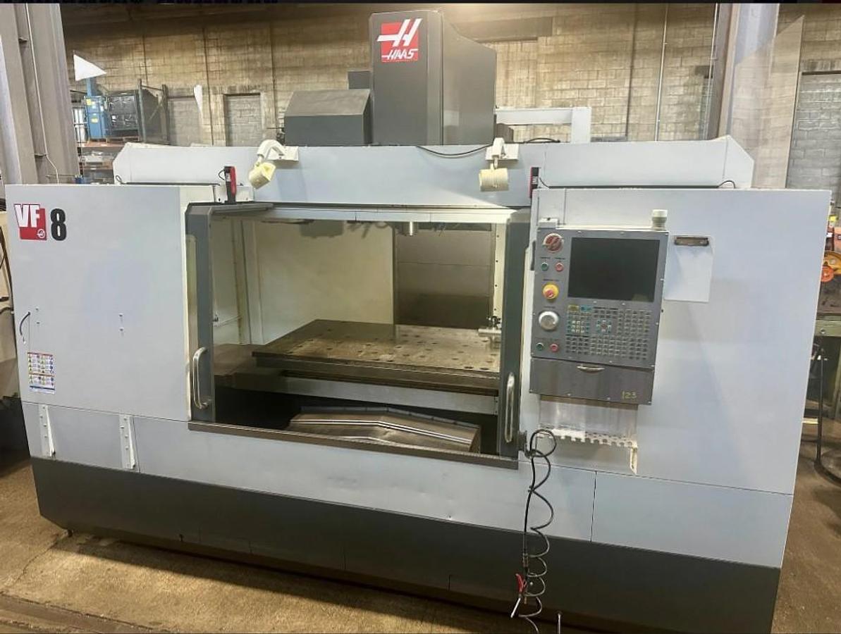 Used 2014 Haas VF8/40 with Haas Probing Package (needs probe repaired), 24 Station Side Mount ATC, 8100 RPM, CAT 40