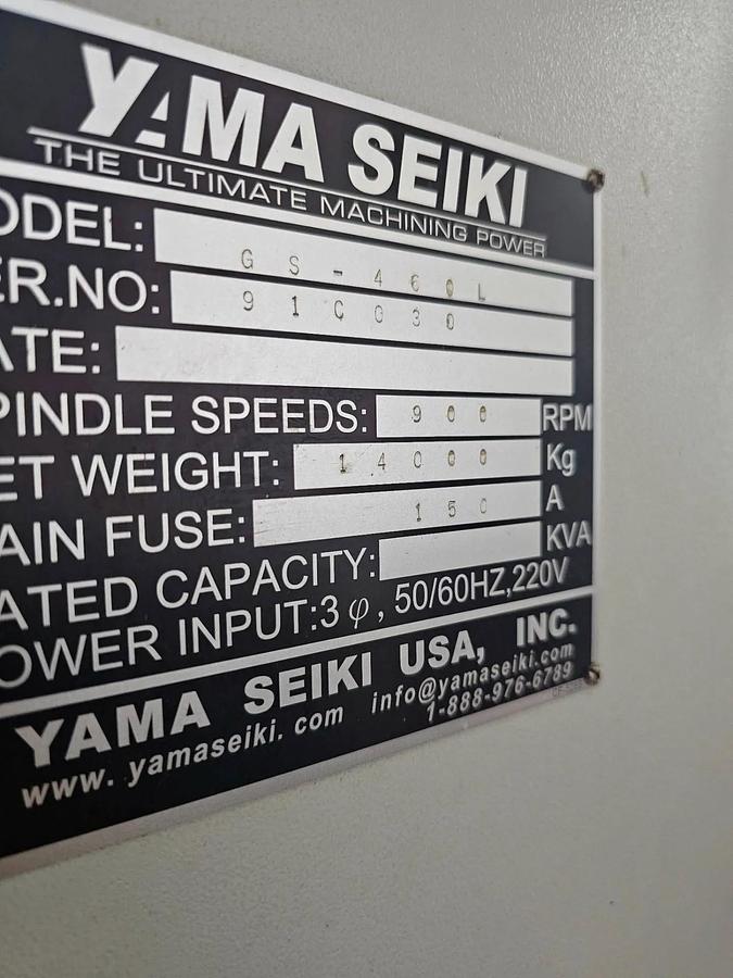 Used 2004 Yama Seiki GS-460L Heavy Duty Lathe with 24" SMW Air Chuck, 8" Bar Cap, 29" sw, 79" cc, 60 HP, Steady Rest, Chip Conveyor