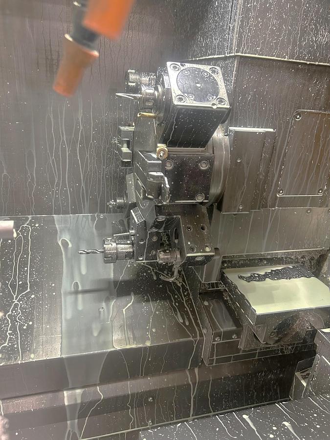 Used 2011 Miyano DNA-42 DHY, Twin Turret Design, Twin Spindles, Y Axis on Upper Turret, Milling Capability, Barfeed, Chip Conveyor