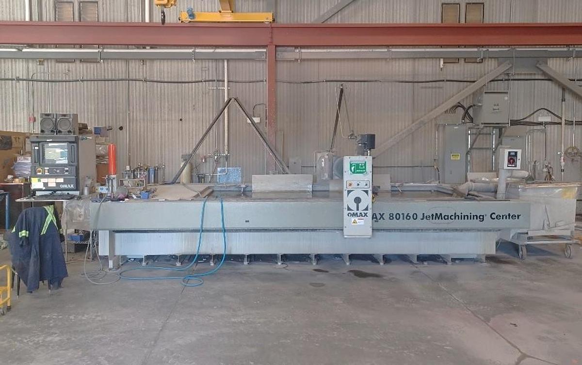 Used 2012 Omax 80160 Water Jet Cutting Machine with 50 HP Enduromax Pump, 60,000 PSI Cut Pressure, Solid Removal Syste