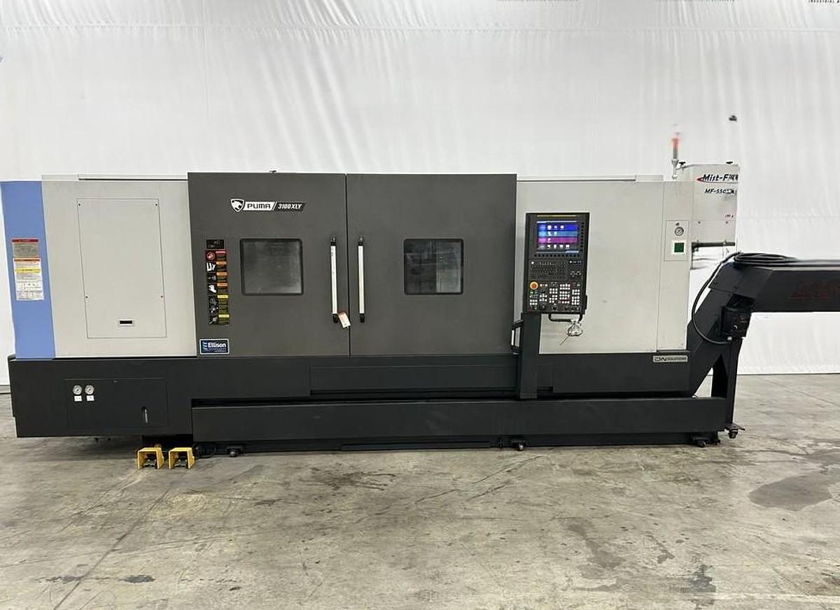 Used 2022 DN Solutions Puma 3100 XLY with Live Milling, Y Axis, Extra Long Bed, Steady Rest, Tailstock, 4" Bar Capacity, ONLY 1328 Cutting Hrs.