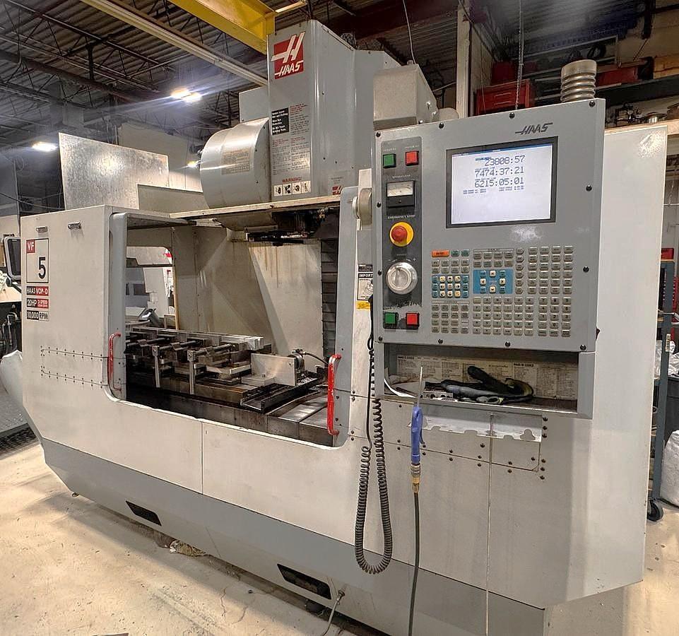 Used 2003 Haas VF5B/40 w/ 4th Axis Drive, Haas Wireless Probing, 40 Station ATC, PCool, High Speed Machining, 7500 RPM
