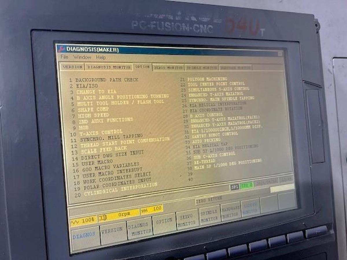 Used 2001 Mazak SQT100MS Mazatrol Fusion 640T with Milling/Drilling Capability, Subspindle, Full C Axis Spindle Rotation, Conveyor