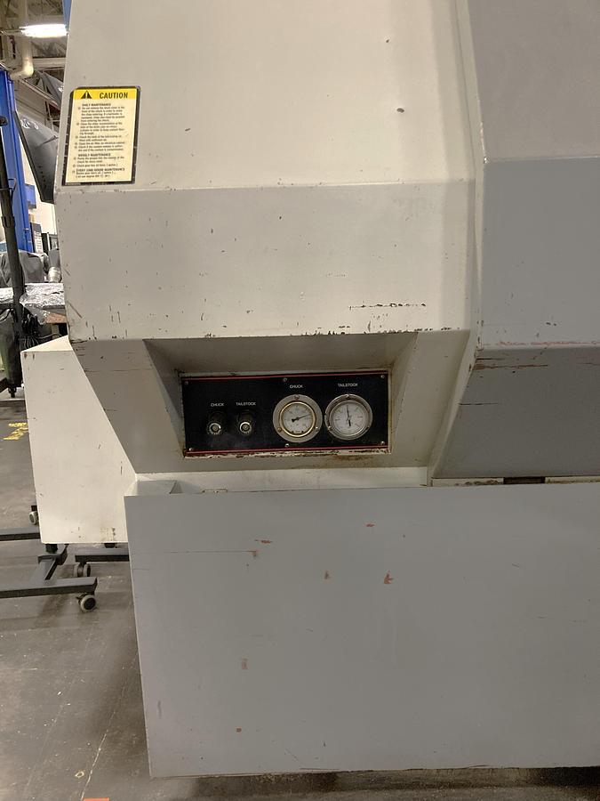 Used 2006 Leadwell LTC50-BL with 18" Hyd Chk, 4.6" Bar Cap., 33.5" sw, 80" cc, 1500 RPM, 50 HP, Steady Rest, Conveyor, Fanuc 0i-TC