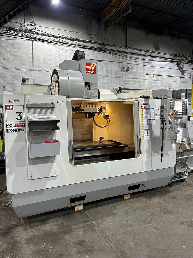 Used 2008 Haas VF-3B with Haas Probing, Chip Auger, 24 Station Side Mounted ATC, Remote Jog Handle, Programmable Coolant Nozzle